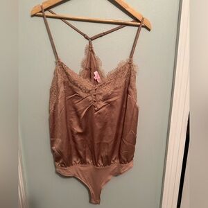 Pink Lily Brown Lace Trim Bodysuit